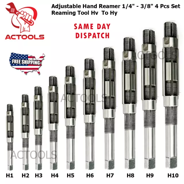 Adjustable Hand Reamer 10 Pcs Set H1 to H10 Capacity 3/8" to 15/16'' USA ACTOOLS