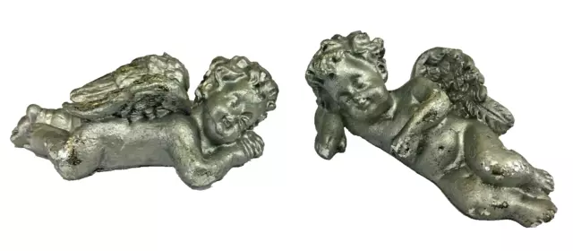 Pareja De Angelitos Plata Ornamento Decoración Navidad Angeli Navidad