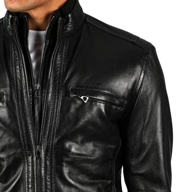 Giacca In Vera Pelle Morbida Da Uomo Cafe Racer Casual Design Classico Stile Biker