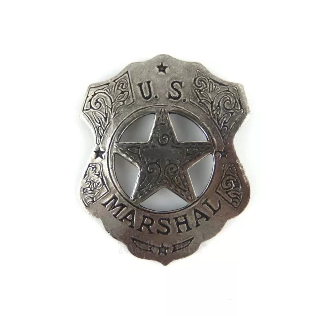 US Marshal Shield Floral Badge Star Old West Replica Antique Silver Made in USA 2