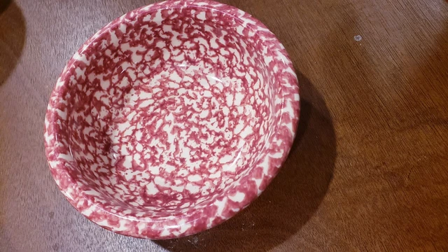 Roseville Spongeware soup bowl Gerald Henn Red Spongeware 7in