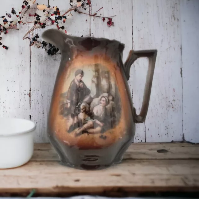 Antique Porcelain Milk Jug Creamer With Hand Painted Lovers Scene