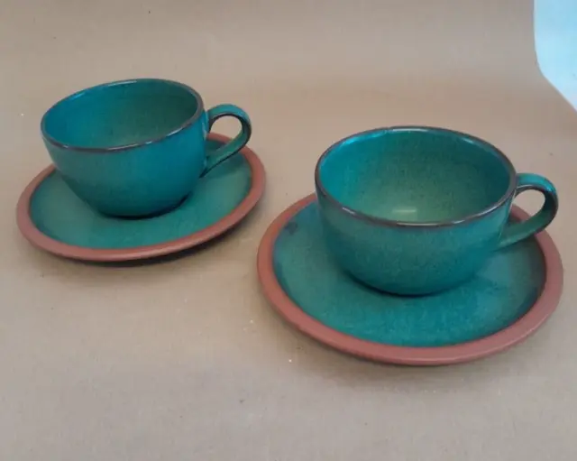 Henry Watson Pottery Suffolk Tableware Green Cup And Saucer x2