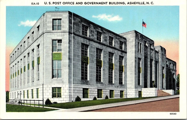 US Post Office Government Bldg Asheville NC North Carolina WB Postcard UNP VTG