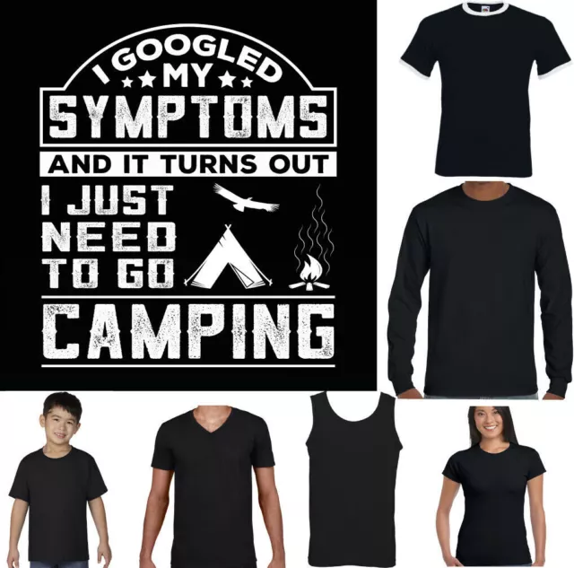 Campeggio T-Shirt Uomo Divertente Camper Camp Tenda Caravanning Top Symptoms