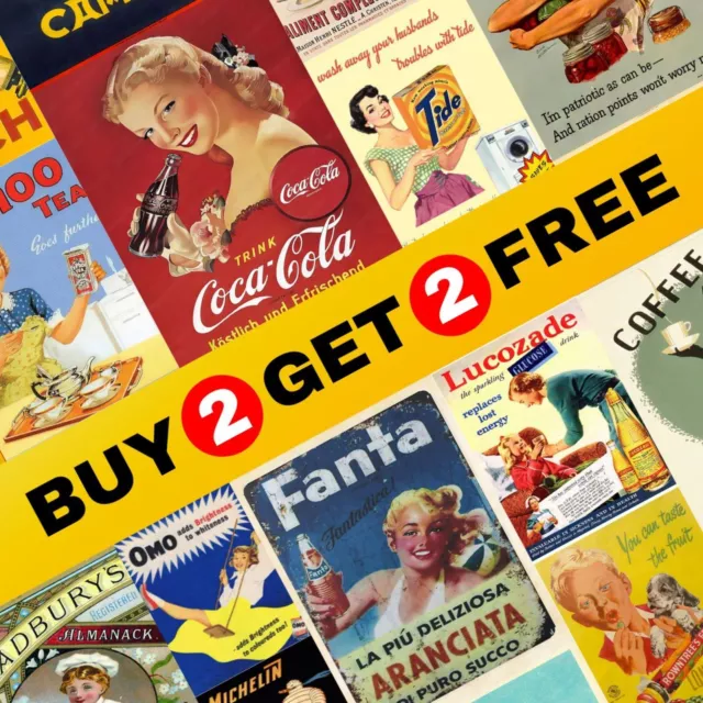 BUY 2 GET 2 FREE Classic Advertisement Posters - Retro Advertising Wall Decor