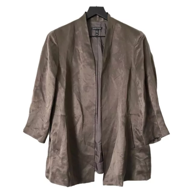 Eileen Fisher Organic-Linen/Silk Satin Jacket Size Medium 2
