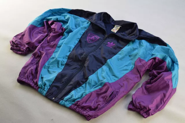 Adidas giacca allenamento giacca sportiva vintage anni '90 nylon lucido track top 152 176