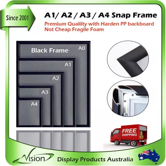A1 A2 A3 A4 Black Snapframe Aluminum Snap Poster Click Picture Frame Sign Holder