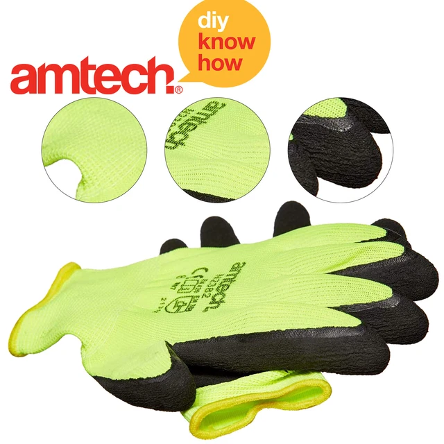 Amtech Hi-Vis Heavy Duty Work Gloves Medium Size 8 Builders Gardening Mechanic