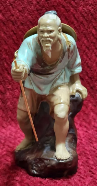 Antique Chinese Shiwan Art Pottery Fishermen Figure Statue Home Decor 石湾陶精品雕塑钓鱼翁