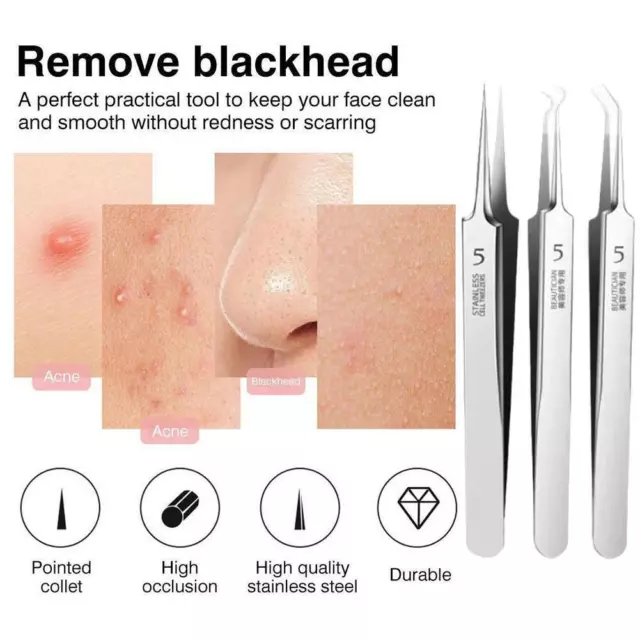 Blackhead Remover Tweezers Acne Pimple Blemish Extractor Curved Needles Clis N6