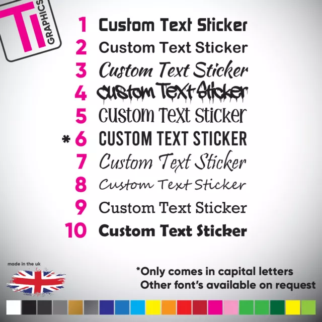 x2 Custom Text Personalised Name Lettering Funny Car Van Window Decal Stickers