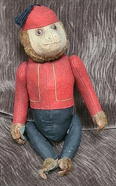 ANTIQUE 1920S SCHUCO Yes/No Bellhop Monkey Mohair Mechanical