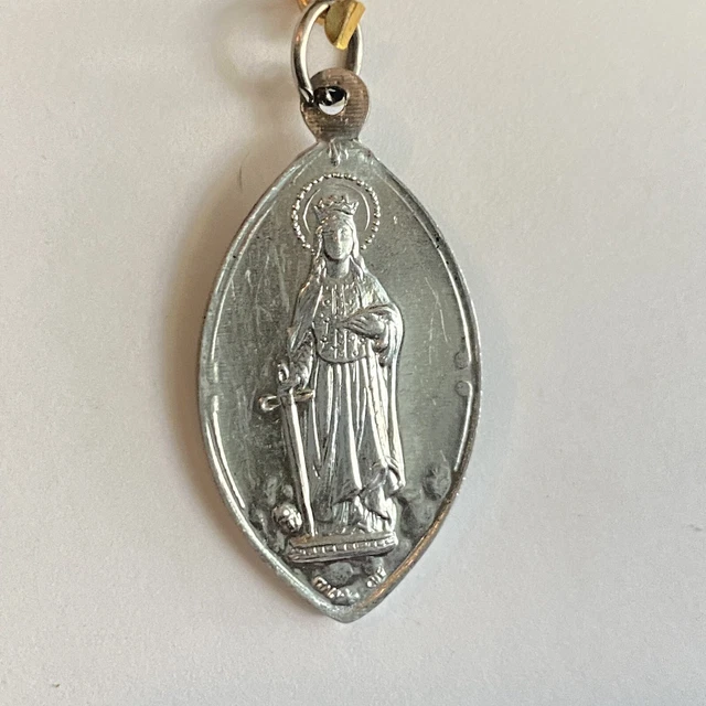 Vintage Catholic Saint Dymphna Pray For Us Silver Tone Medal Pendant Italy Made