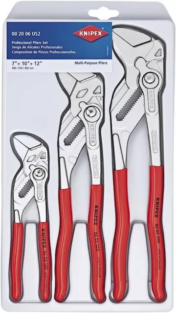 KNIPEX Tools 00 20 06 US2, Pliers Wrench 3-Piece Set Adjustable Plyers