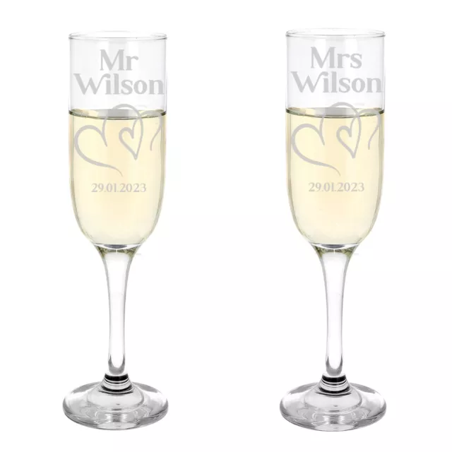 Personalised Engraved Mr and Mrs Champagne Flutes Wedding Gift Champagne Glasses