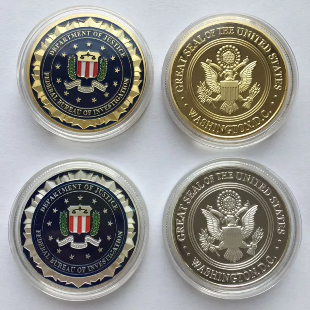 2x American Federal Bureau of Investigation FBI EAGLE Challenge coin Silver Gold