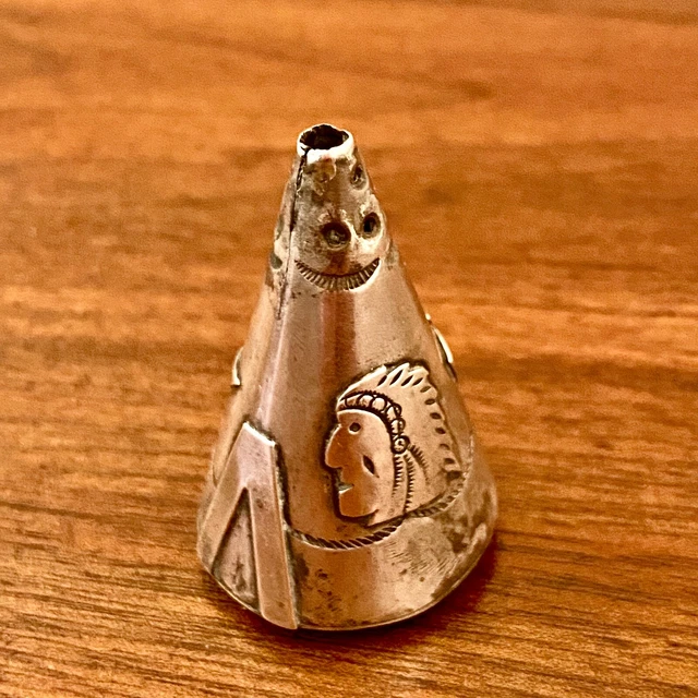 Early Native American Sterling Silver Teepee Salt Shaker Bird Hallmark W/ Chief