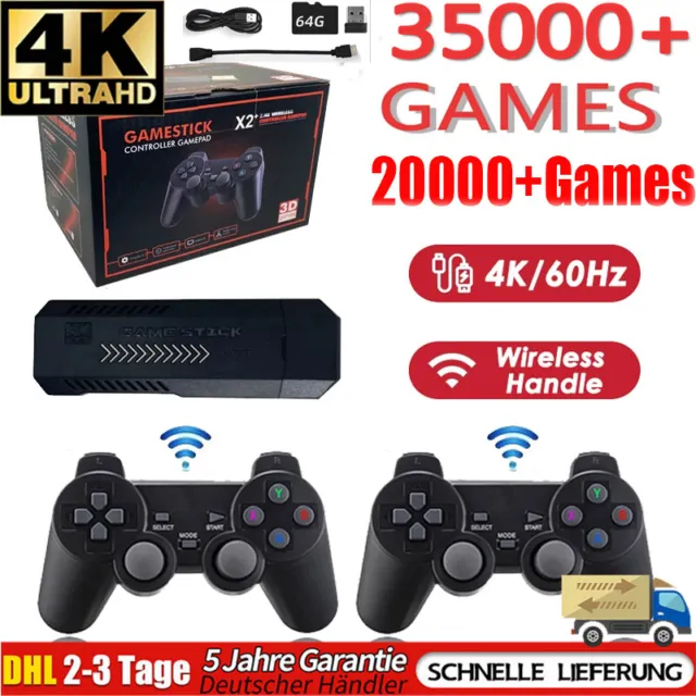 Wireless 4K HD Videospielkonsole Retro 35000+ Spiele TV Stick 64GB w/2 Gamepad
