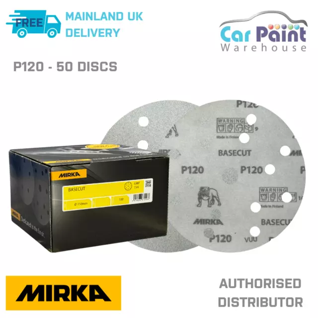 Mirka Basecut P120 Grit 150mm DA H&L Sanding Discs 50pk 6" Paper Abrasive Grit