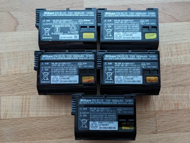 lot of 5 Nikon EN-EL15 Rechargeable Li-ion Battery
