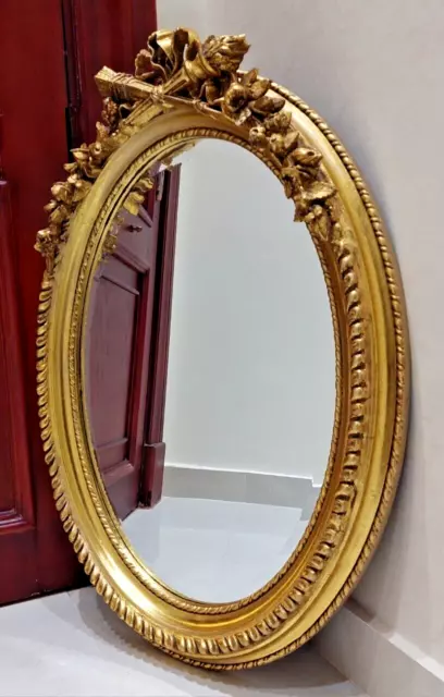 Vintage French Louis XVI Rococo Style Gilt Gesso/Wood Oval Mirror ~ Gold Leaf