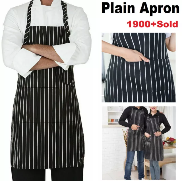 Plain Apron Bib Washable Pocket Butcher Waiter Chef Kitchen Cafe Cooking Craft