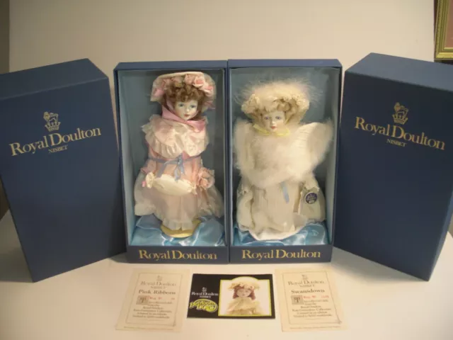 LOT 2 NEW in Box Royal Doulton Nisbet Collector Dolls 11” Swansdown/Pink Ribbons