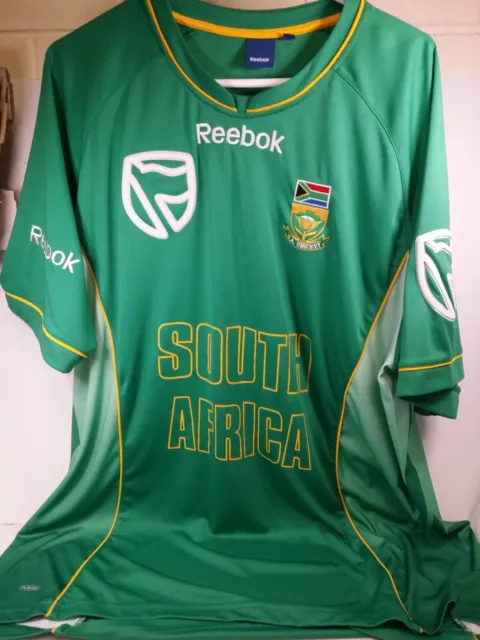 South Africa Cricket shirt 2XL c.2010 Reebok spnsor 100% Polyester Hafey on back