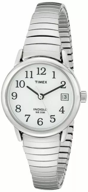 Timex T2H371, Easy Reader, Women's, Silvertone Expansion, Indiglo, Date