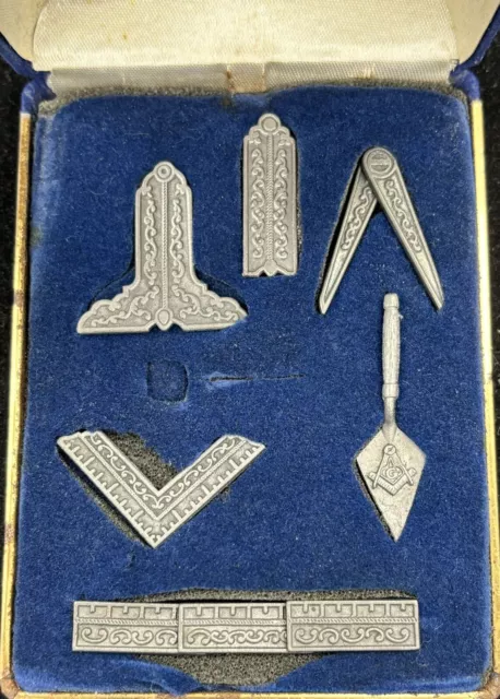 Vintage Free Mason 'Masonic' Pewter Working Tool Gift Set - Missing Hammer