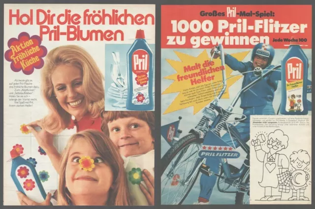 Konvolut 2x Original Reklame 1972, 1971 - Pril Blumen, Bonanza-Rad, Spülmittel