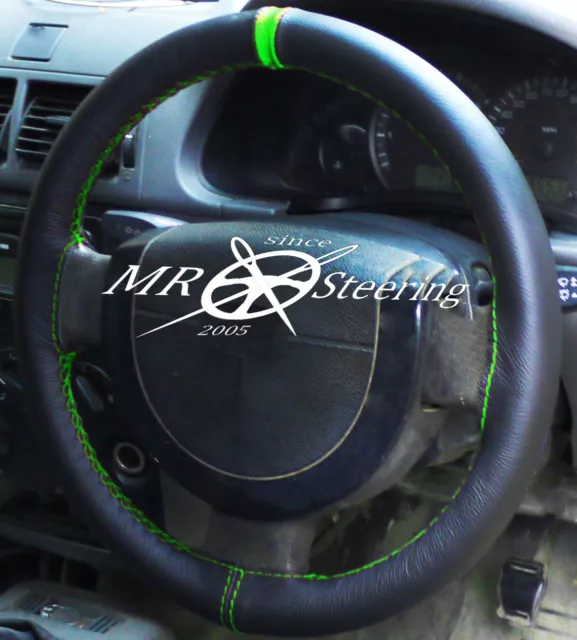 For Peugeot 308 Black Real Leather Steering Wheel Cover 2007-2013  + Green Strap