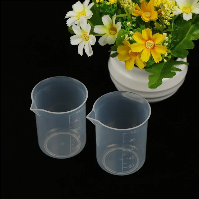 2PCS 100ML CLEAR Plastic Graduated Measuring Cup Jug Beaker Lab ToolY