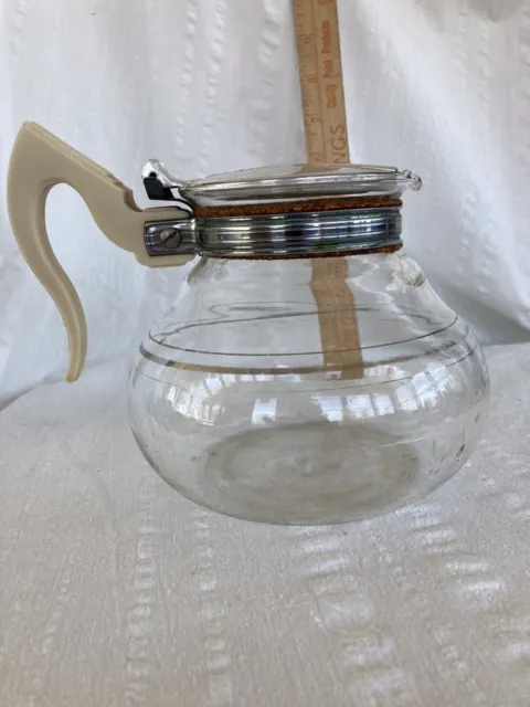 Vintage Glass Cory DRL Coffee Pot Carafe Flip Top Silver Tone Metal Lid 8 Cup