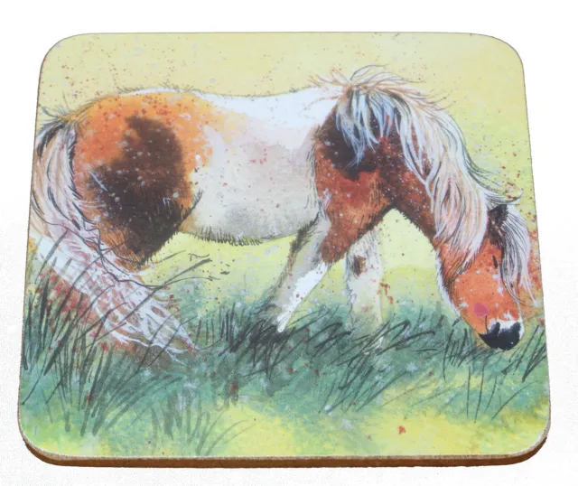 Shetland Pony Horse Grazing in Field Laminated Cork Drinks Coaster Perfect Gift