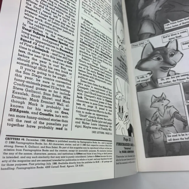 Critters #6 comic 1986 Usagi Yojimbo Fantagraphics Books 2