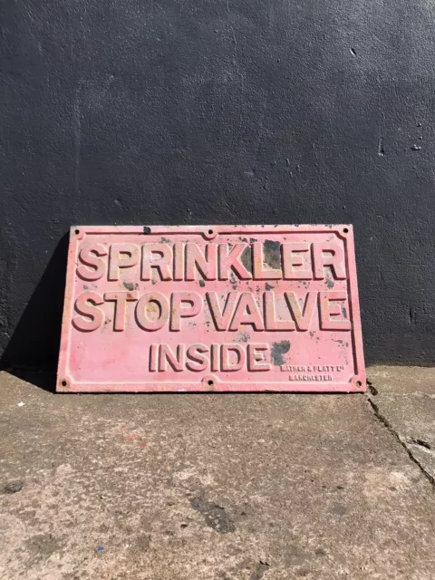 Antique Early 20th Century Cast Iron Sprinkler Stop Valve Sign Mather & Platt
