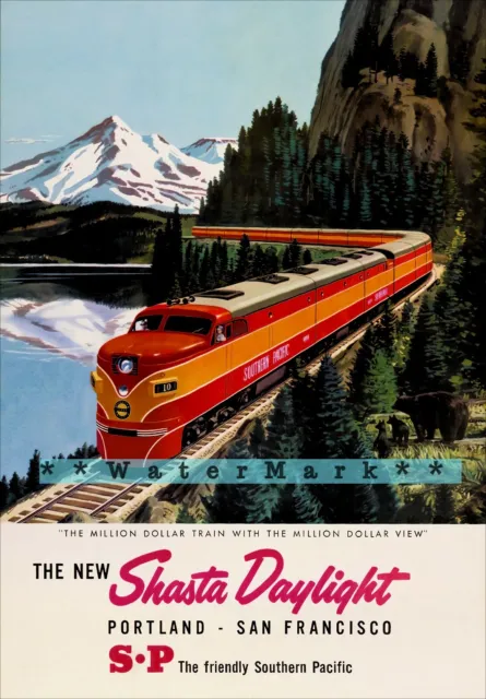 Southern Pacific Railroad  Shasta Daylight 1955 Vintage Poster Print Wall Art