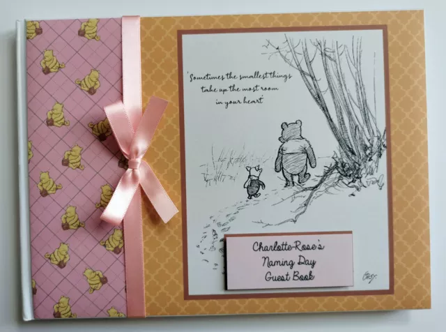 Personalised Classic Winnie the Pooh girl baby shower guest book, gift