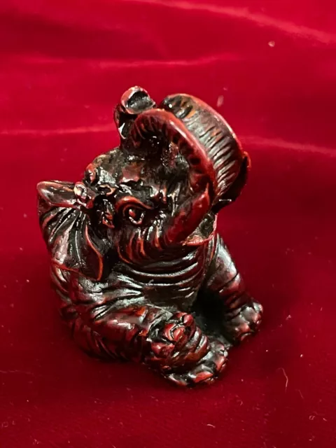 Red Resin Lucky Trunk Up Detailed 3D Elephant Figurine 3" Pachyderm