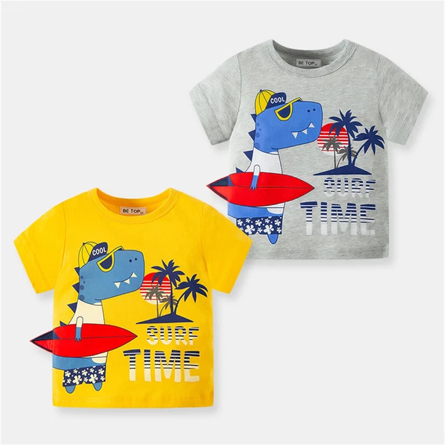 Toddler Kids Baby Boys Girls Summer Cartoon Dinosaur Short Boys Polyester Shirt