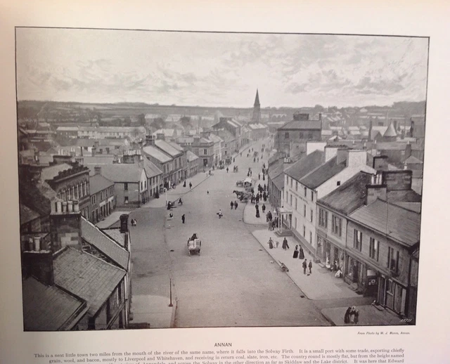 Annan, Scotland, Antique Print c1895, Original, Shops & People Dumfries Galloway
