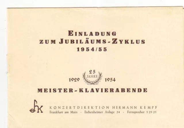 Erwägungsgrundprospekt 1954 Frankfurt Wilhelm Kempff Cherkassky Gieseking Erdmann