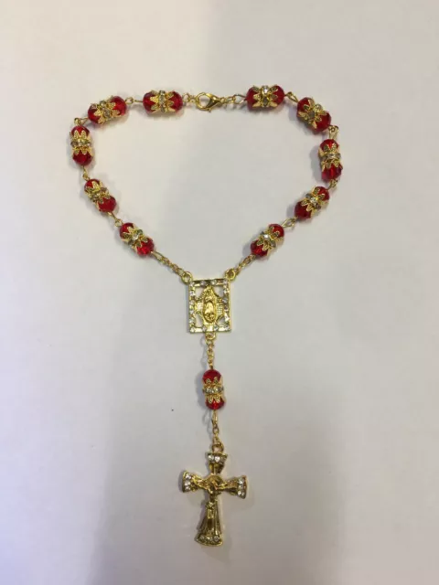 Red Crystal Glass Religious ROSARY Beads With Crucifix in Gift Box