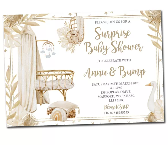 10 Personalised Baby Shower Invitations Invites Boho Shabby Chic Boy Girl Unisex