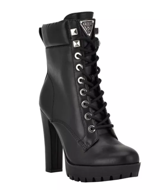 Guess Womens Tetia Faux Leather Platform Heels Combat & Lace-up Boots