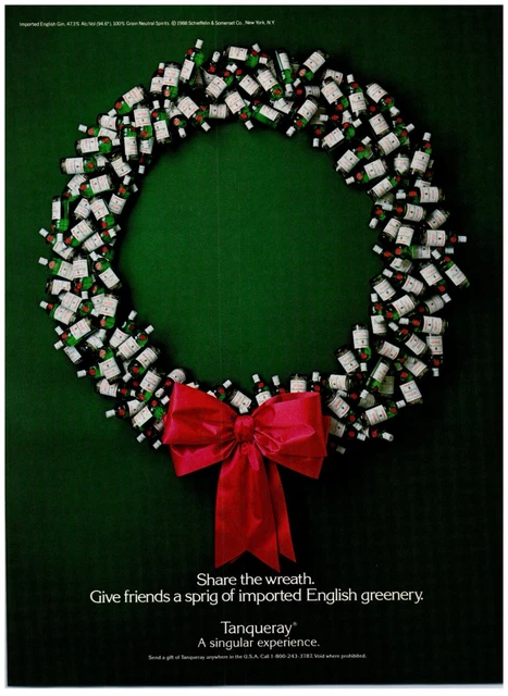 Tanqueray Gin "Give Your Friends English Greenery" X-MAS 1989 Print Ad 8"w x 11"