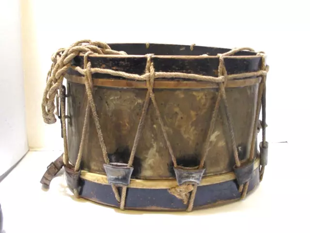 Antique French Marching Drum Blue painted Wood and Brass c. 1900 Antique French Marching Drum Blue painted Wood and Brass c. 1900